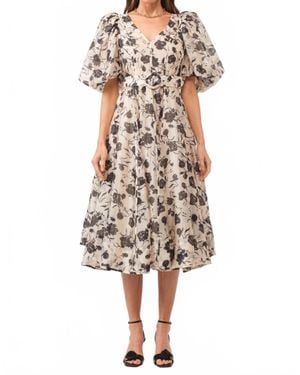 SOFIA The Label Cara Floral Organza Midi Dress - Natural