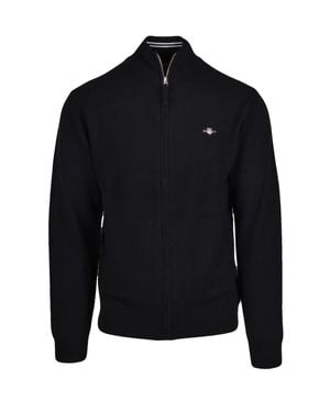 GANT High Collar Zip Wool Cardigan - Blue