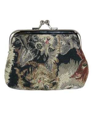 CTM Cat Print Tapestry Coin Purse Wallet - Metallic