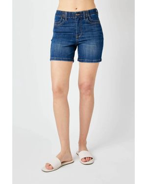 Judy Blue High Waisted Elastic Waist Shorts - Blue