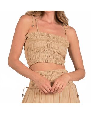 Elan Nikki Smocked Crop Top - Brown