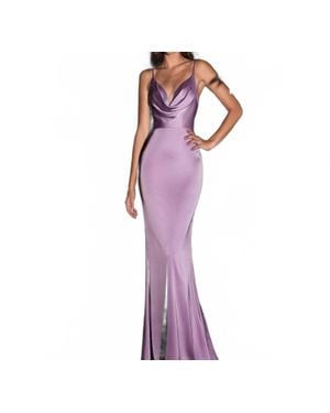 Cinderella Divine Cowl Fitted Satin Gown - Purple