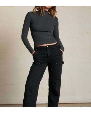 PERFECTWHITETEE Noelle Sweater Rib Turtleneck Top - Black