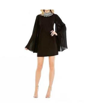 Ieena for Mac Duggal Rhinestone Neck Cocktail Dress Kimono Sleeve - Black
