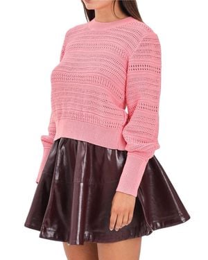 Akep Perforated Knit Crew Neck Sweater By - Pink