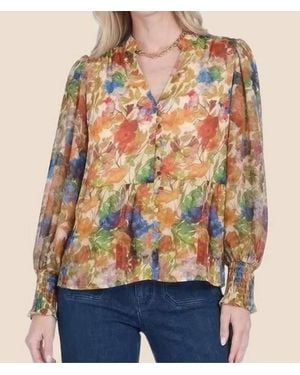 J joy Front Split Buttons Top - Multicolor