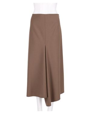 Nude Dove Pleated Asymmetrical-Hem Wool-Blend Midi Skirt - Brown