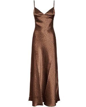 MC2 Saint Barth Flowing Pastel Leopard Print Silk Maxi Dress - Brown