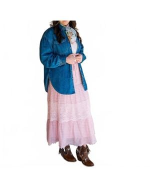 Listicle Heart Pocket Oversized Shirt - Blue