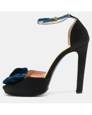 N°21 N21 Satin Bow Peep Toe Ankle Strap Sandals - Black