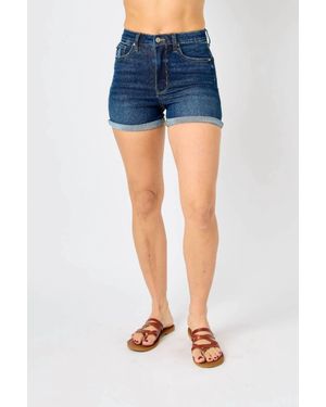 Judy Blue High Rise Tummy Control Cuffed Shorts - Blue
