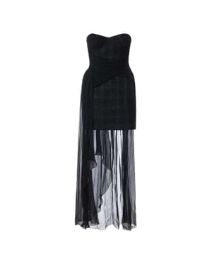 Elisabetta Franchi Strapless Textured Sheer Evening Dress - Black