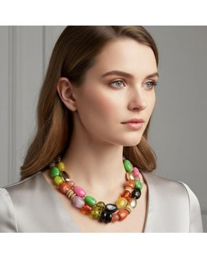 Fashnzfab Bold Chunky Pebble Beaded Layered Necklace - Multicolor