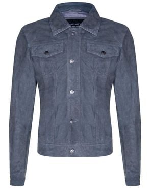 Infinity Leather Suede Trucker Shirt Denim Leather Jacket - Blue