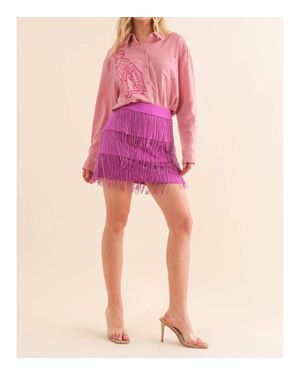 Blue B Sequin Embroidered Cheetah Button Down Blouse - Pink
