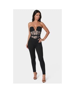 Bebe Lace Corset Catsuit - Black