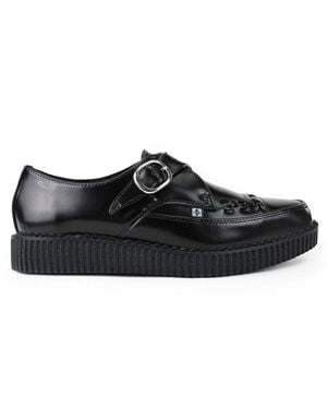 T.U.K. Pointed Creeper Leather Monk Buckle Platform Shoes - Black