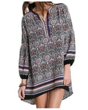 Umgee Baby Doll Printed Dress - Gray