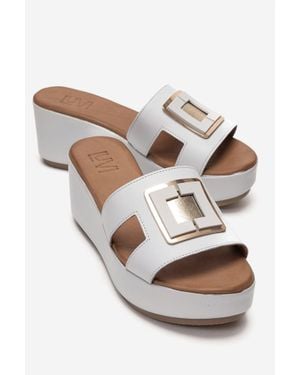 Forever & Always Shoes Hiola Leather Platform Sandal - Gray