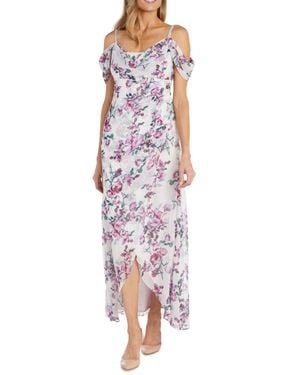 R & M Richards Floral Cold Shoulder Special Occasion Dress - Multicolor