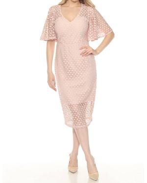 Joseph Ribkoff Guipure Lace Flutter Sleeve Midi Sheath Dress - Pink