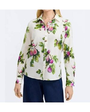Foxcroft Hampton Long Sleeve Sweet Figs Shirt - White