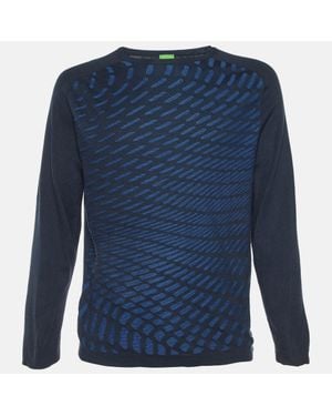 BOSS Midnight Cotton Ramo Crew Neck Sweater - Blue