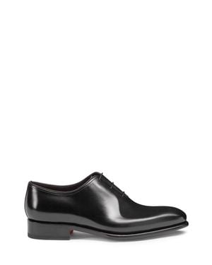 Santoni Antiqued Leather Oxford Shoes - Black