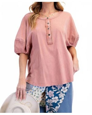 Easel Cotton Lace Knit Top - Red
