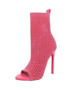 Steve Madden Evelina Knit Open Toe Ankle Boots - Pink