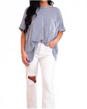 Zenana Ellison Corded Rib Oversized Pocket Top - Blue