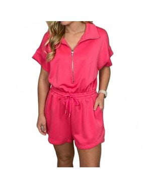 Umgee Neoknit Half Zip Long Sleeve Romper - Pink
