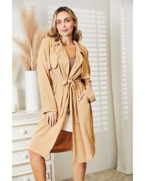 TRUEDAMES Full Size Tied Trench Coat With Pockets - Natural