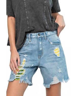 Easel Distressed High-Rise Shorts - Blue