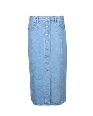 Isabel Marant Light Long A-Line Cotton Skirt With Button Closure And Pockets - Blue