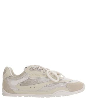 Pinko Yulia Leather-Mesh Sneakers - Gray