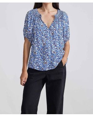 Apiece Apart Esparta Short Sleeve Blouse In Piet Floral Blue
