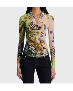 Alice + Olivia Jade Mesh Button Down - Green