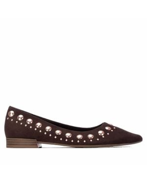 Xti Studded Suede Ballet Flat Shoes - Brown