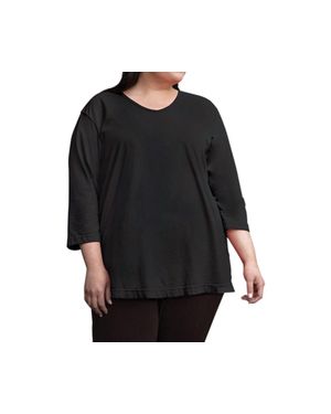 On The Plus Side Jersey 3/4 Sleeve V-Neck Tee - Black