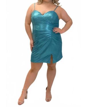 Sydney's Closet Spaghetti Strap Pleated Cocktail Dress - Blue