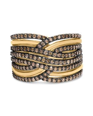 Haus of Brilliance 10K Plated .925 Sterling 1.0 Cttw Champagne Diamond Multi Row Cross Over Band Ring - Metallic