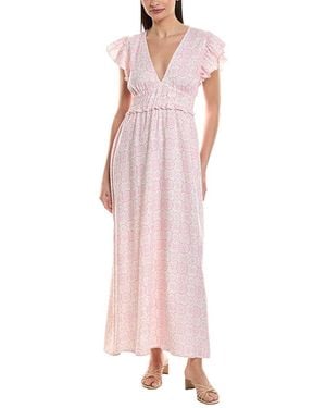 Sail To Sable V-Neck Flutter Sleeve Linen-Blend Maxi Dress - Pink