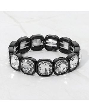 Fashnzfab Faceted Cushion Gem Beaded Stretch Bracelet - Metallic