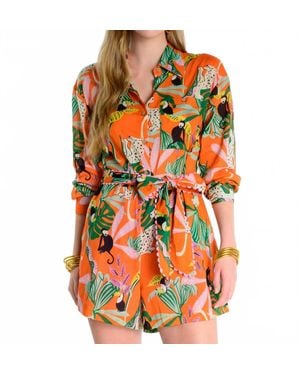 Ivy Jane Tropical Shirt Style Romper - Orange