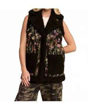 Davi & Dani Floral Faux Fur Vest - Black