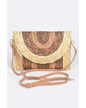 Fashnzfab Straw Coloful Envelope Clutch - Brown