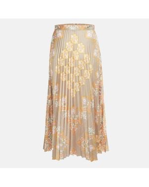 Sandro Multicolor Floral Print Sateen Fulgence Pleated Midi Skirt - Natural