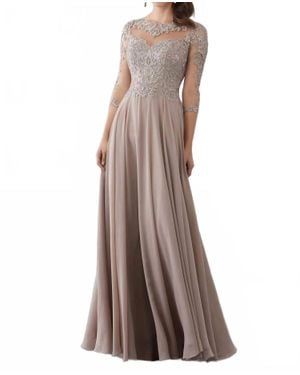Mgny Beaded Lace Appliques Dress - Brown
