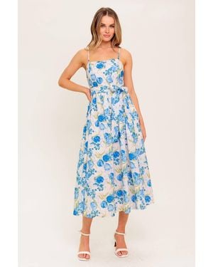 TRUEDAMES Rosy Mood Floral Woven Midi Dress - Blue